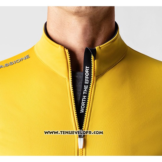 2019 Maillot Ciclismo La Passione Jaune Gris Manches Longues et Cuissard